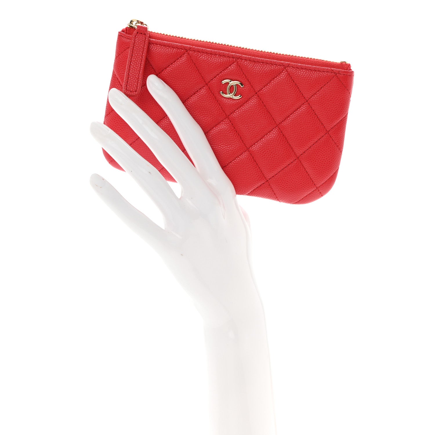 Chanel Shiny Caviar Quilted Small Cosmetic Case Red 2 of 8