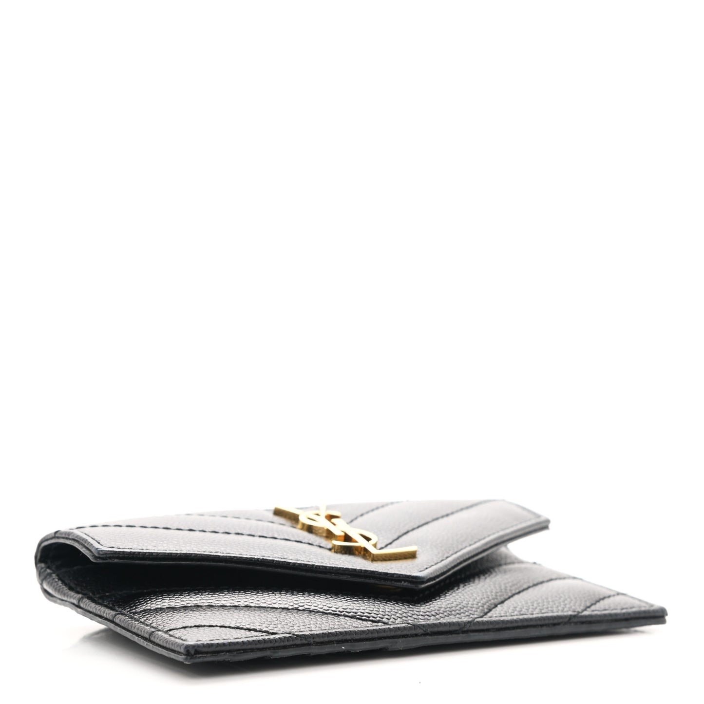 Grain De Poudre Matelasse Chevron Monogram Compact Wallet Black