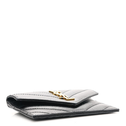 Saint Laurent Grain De Poudre Matelasse Chevron Monogram Compact Wallet Black 4 of 6