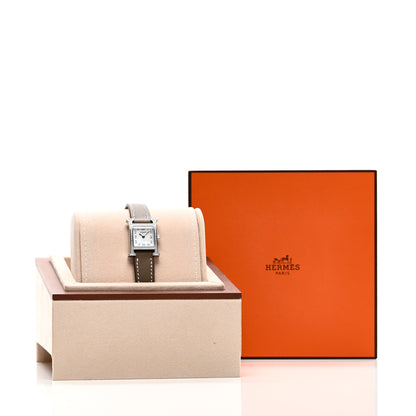Hermes Stainless Steel Swift Diamond Bezel Mother of Pearl 17.2mm Heure H Hour Quartz Watch Etoupe 5 of 5