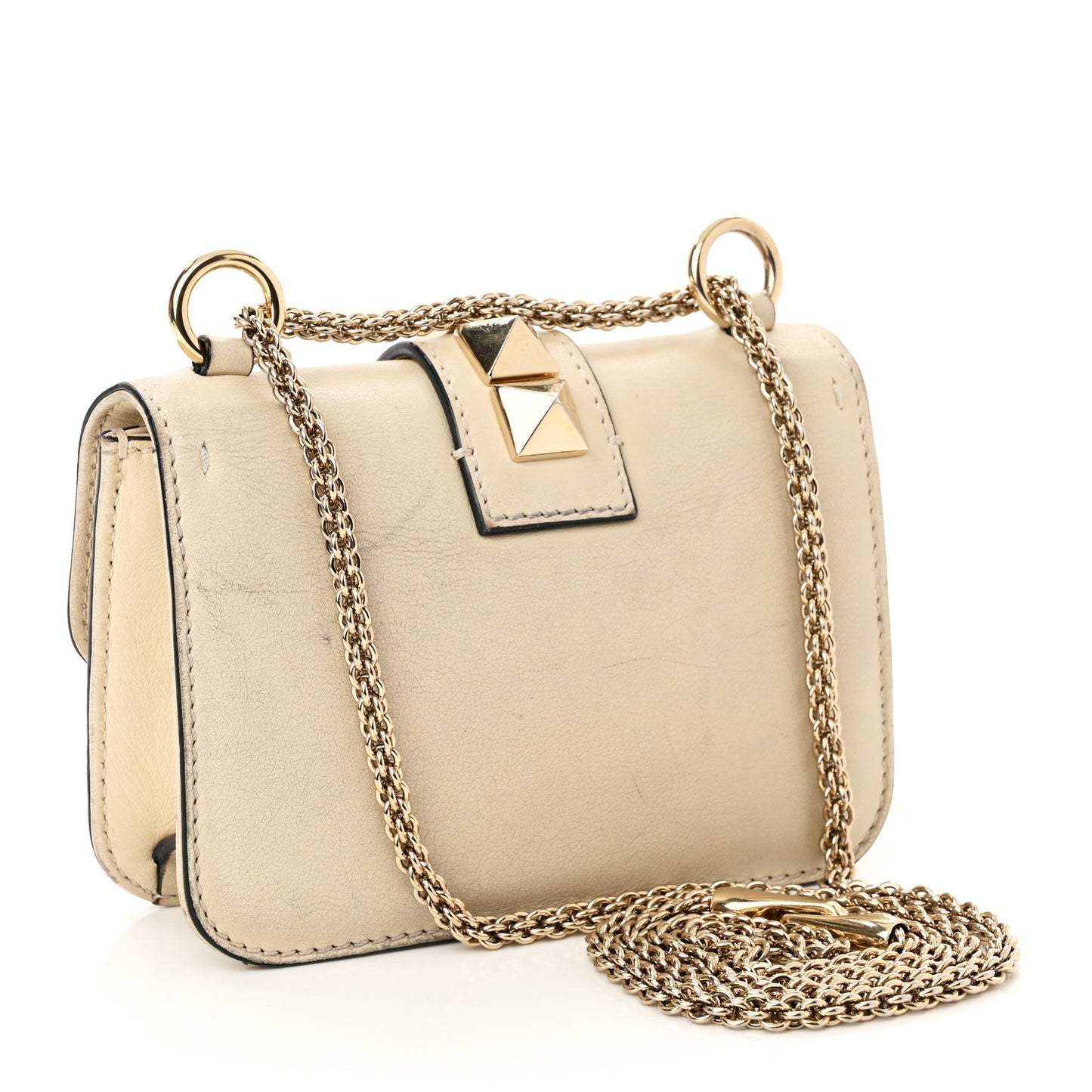 Vitello Mini Glam Lock Rockstud Flap White