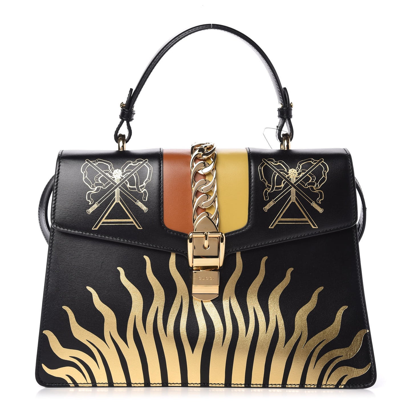 Calfskin Gold Sun Medium Sylvie Top Handle Bag Black