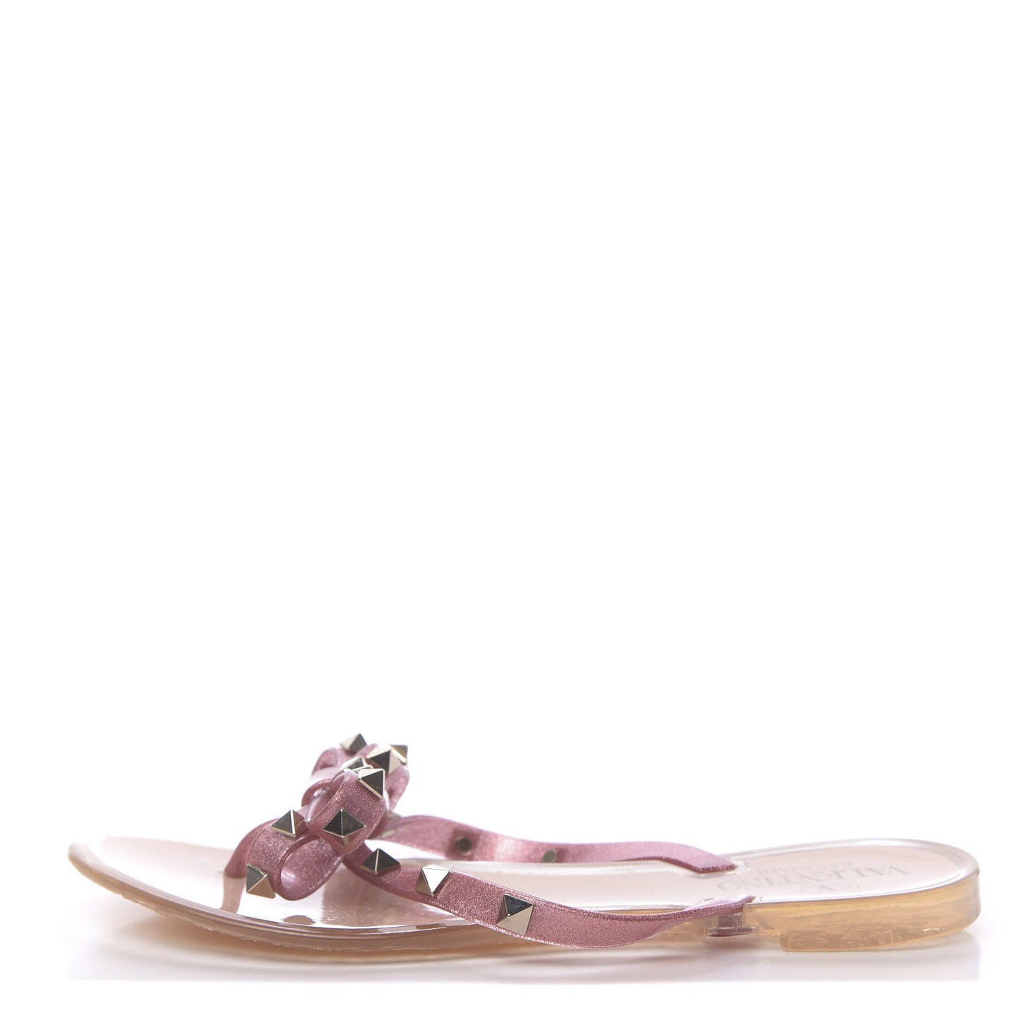 PVC Jelly Glitter Rockstud Bow Thong Sandals 36 Pink