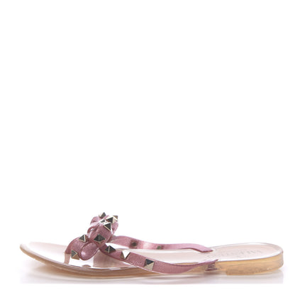 Valentino Garavani PVC Jelly Glitter Rockstud Bow Thong Sandals 36 Pink 1 of 8