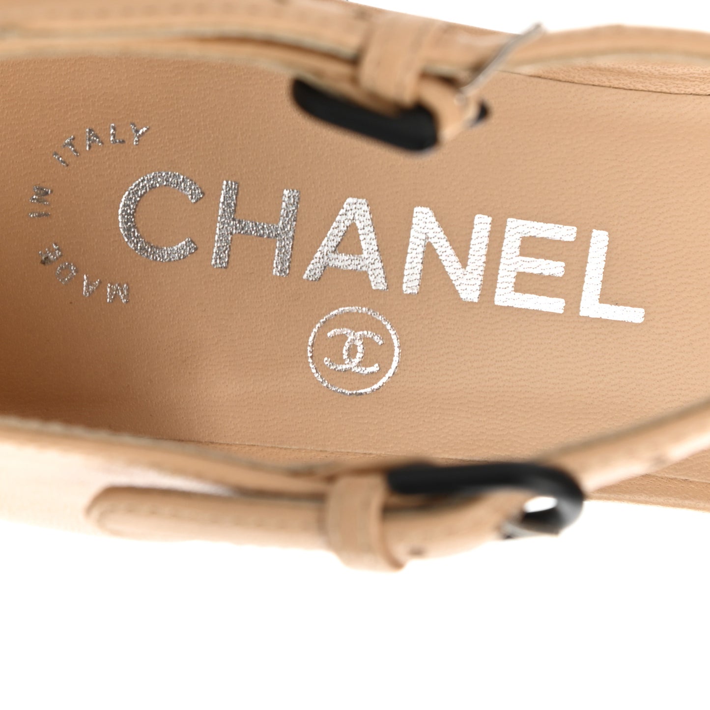 Lambskin Cap Toe CC Flats 37.5 Beige Black