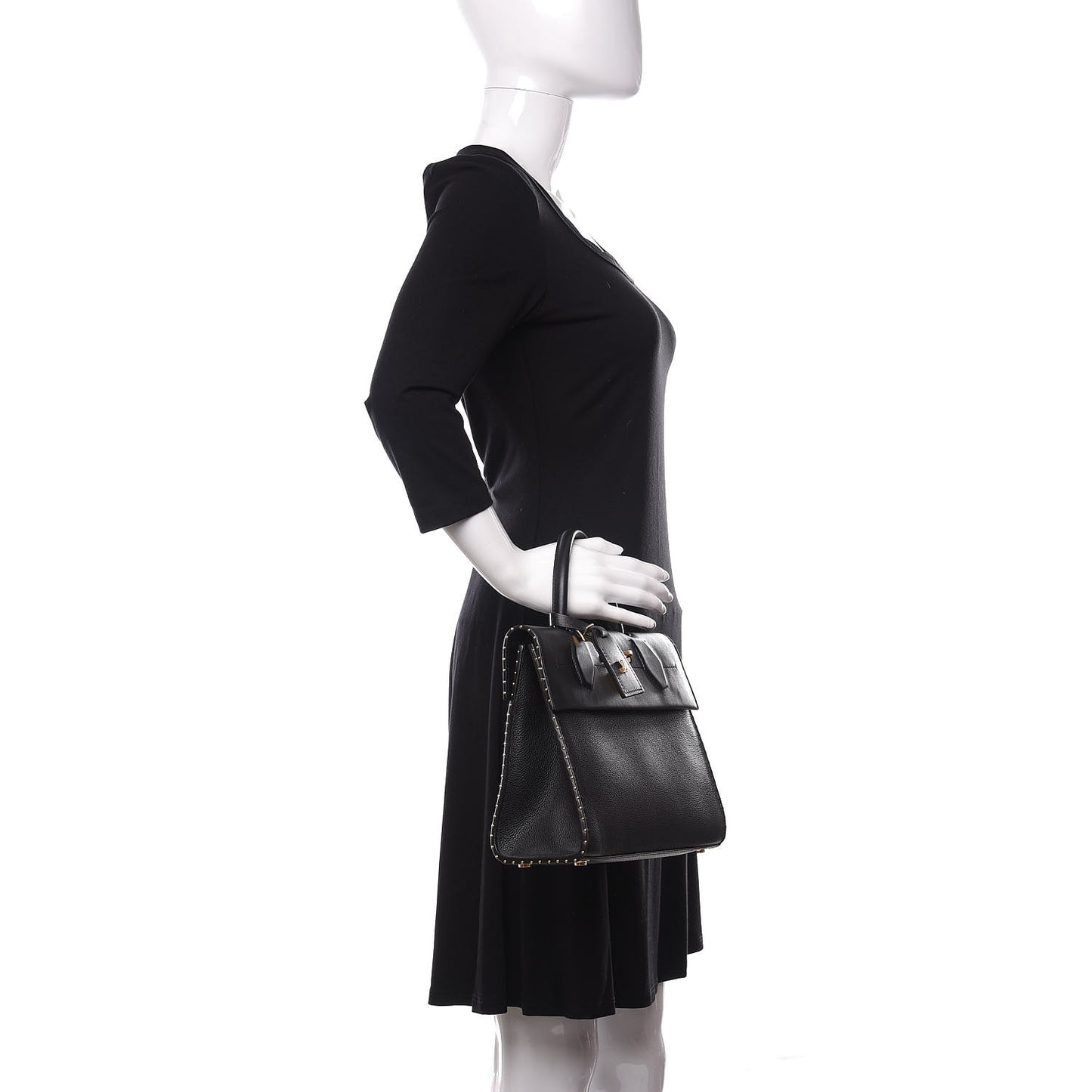 Calfskin Taurillon Studded City Steamer One Handle Bag Black