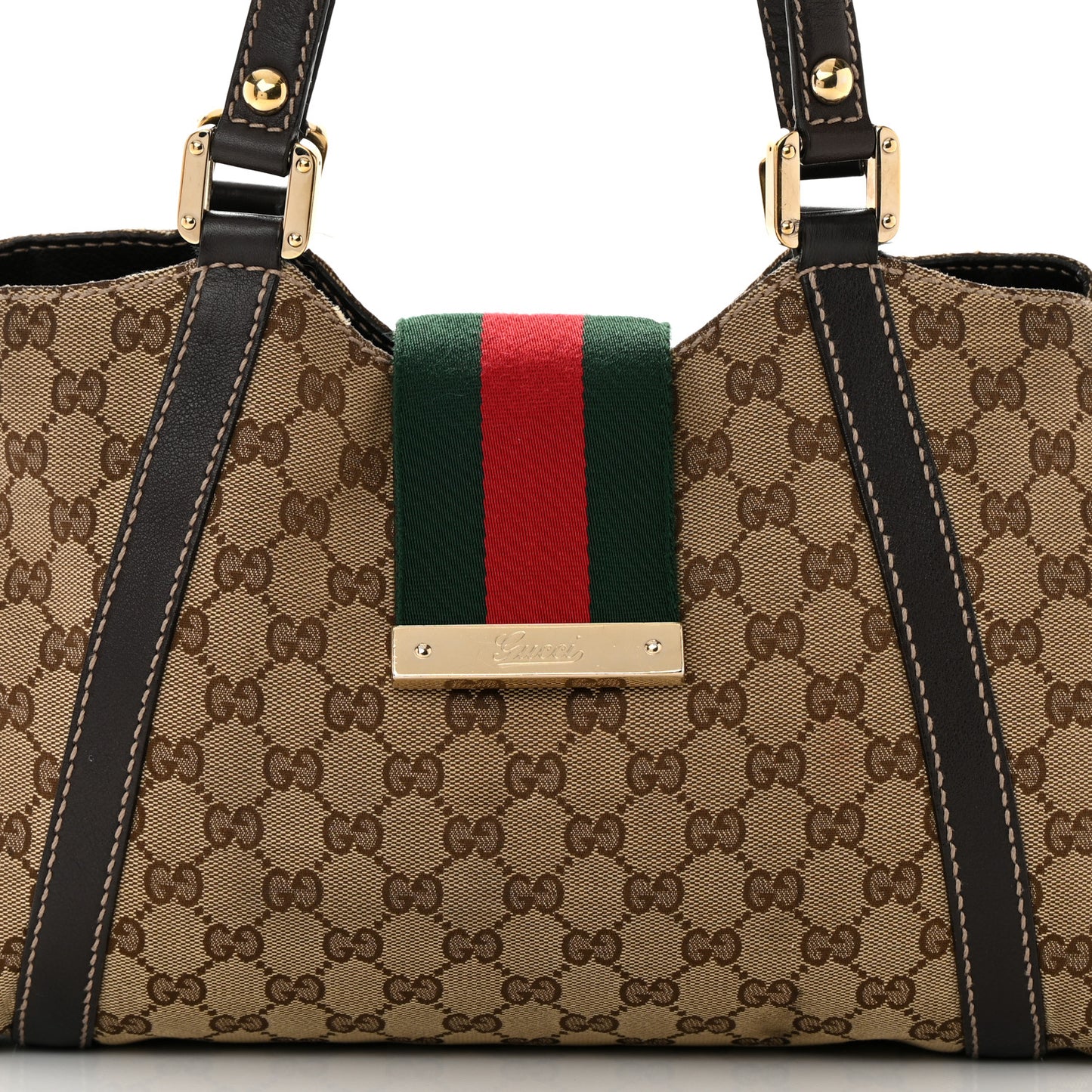 Monogram Medium New Ladies Web Tote Dark Brown