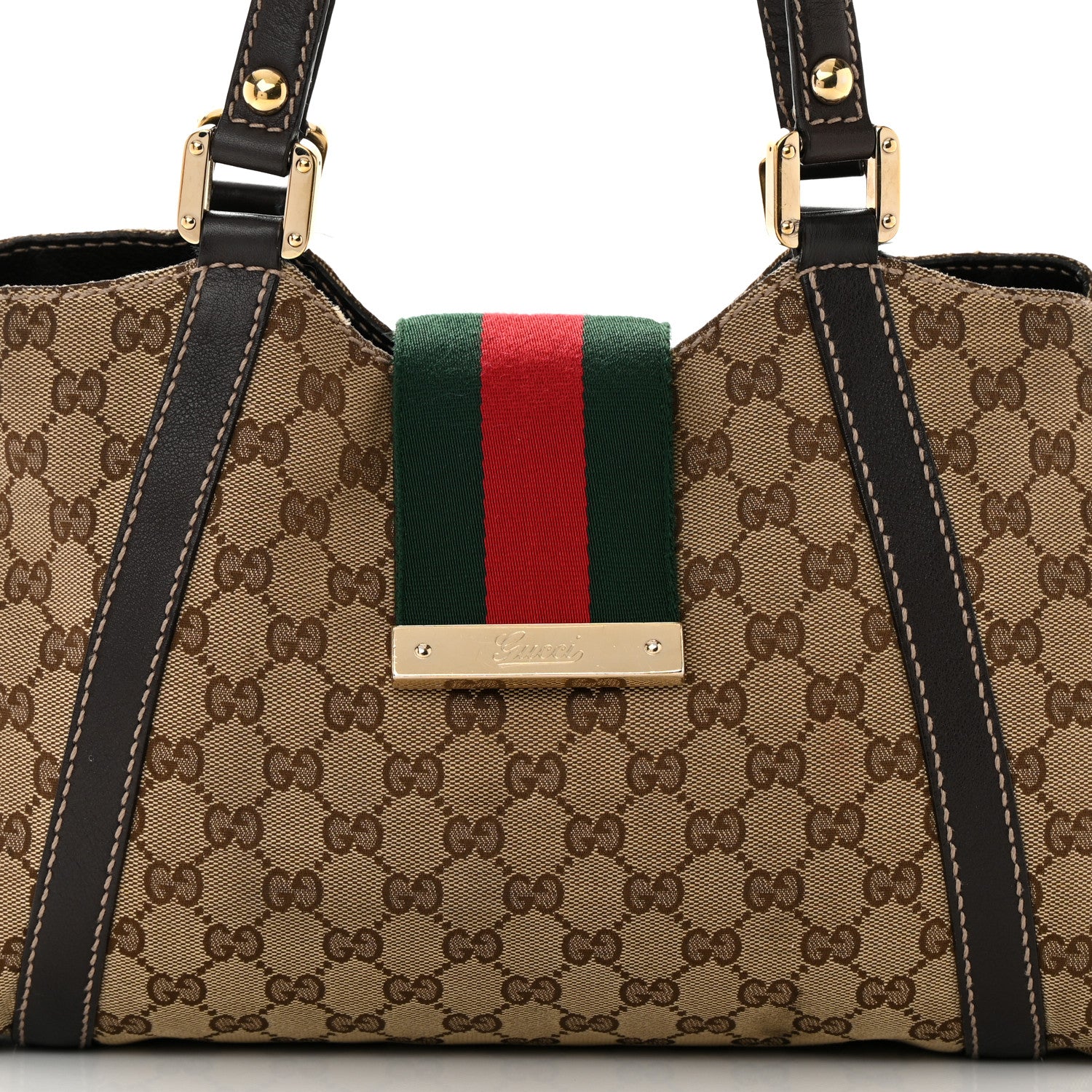 Gucci Monogram Medium New Ladies Web Tote Dark Brown 8 of 17