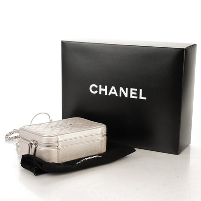 Chanel Metallic Caviar Quilted Medium CC Filigree Vanity Case Silver 4 of 7