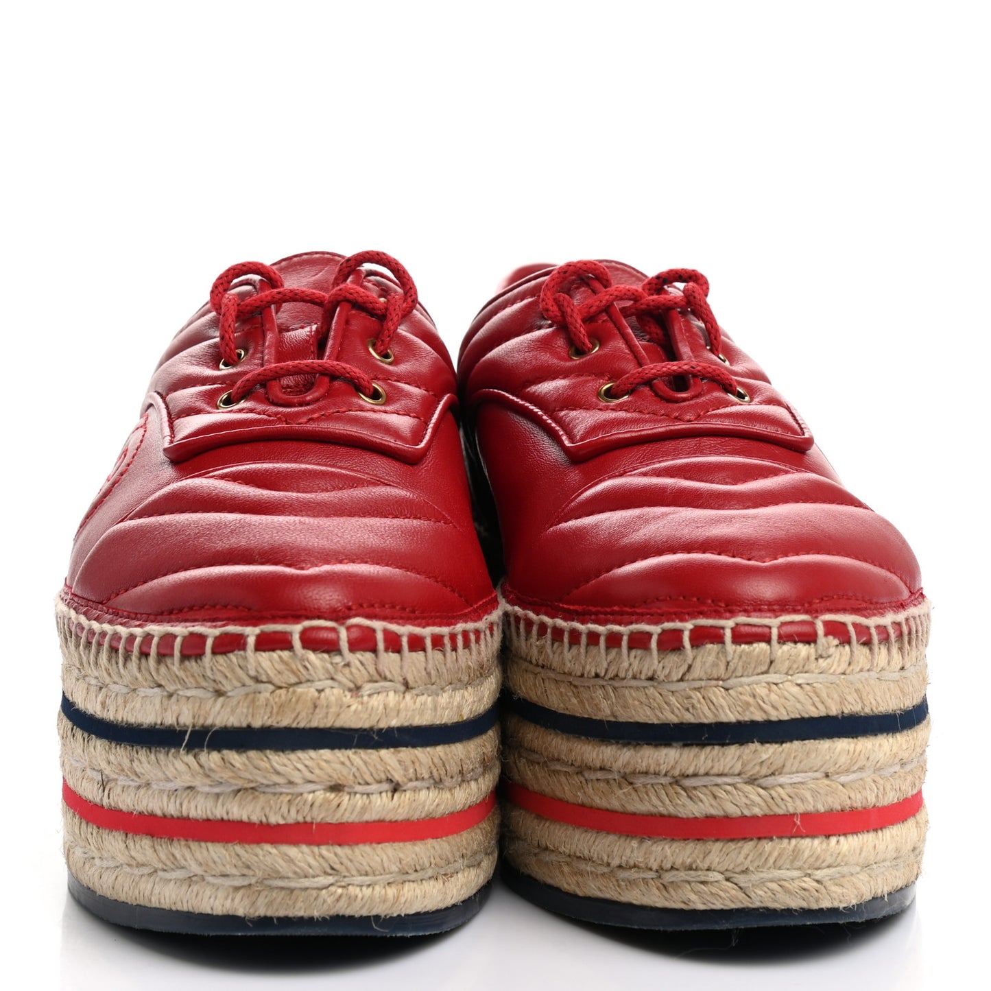 Nappa Matelasse GG Pilar Flatform Lace-Up Espadrilles 37 Hibiscus Red