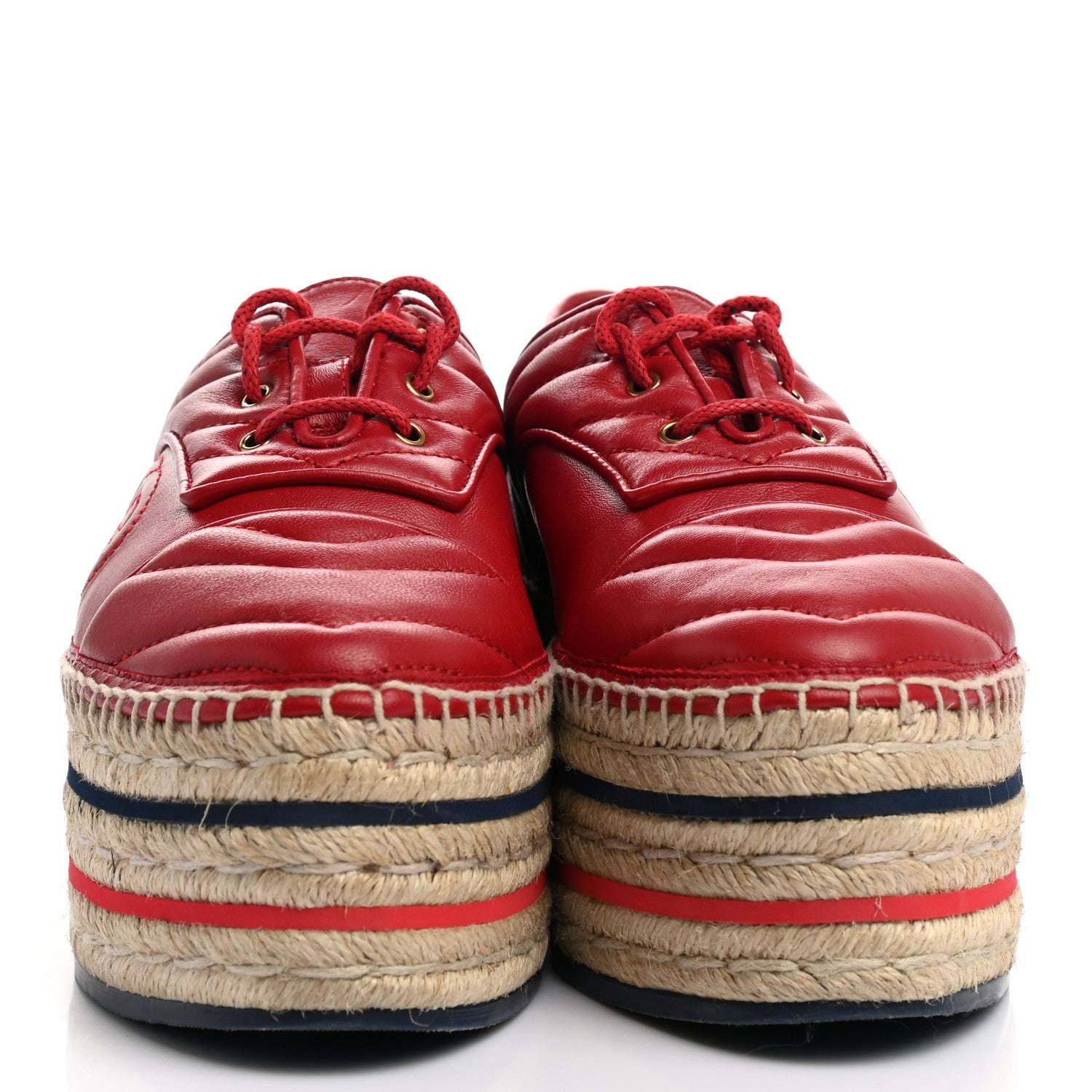 Gucci Nappa Matelasse GG Pilar Flatform Lace-Up Espadrilles 37 Hibiscus Red 2 of 12