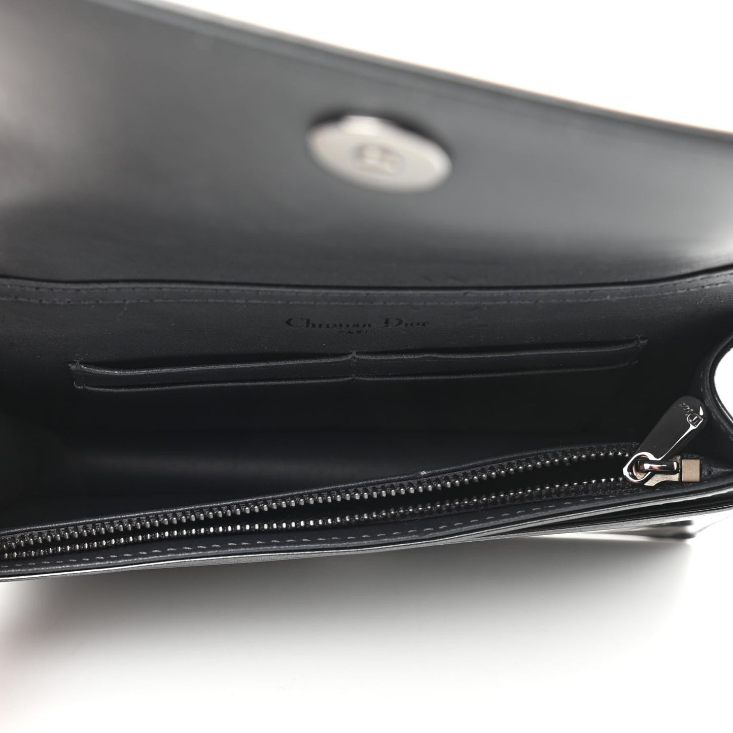 Metallic Patent Micro-Cannage Diorama Wallet on Chain Pouch Black