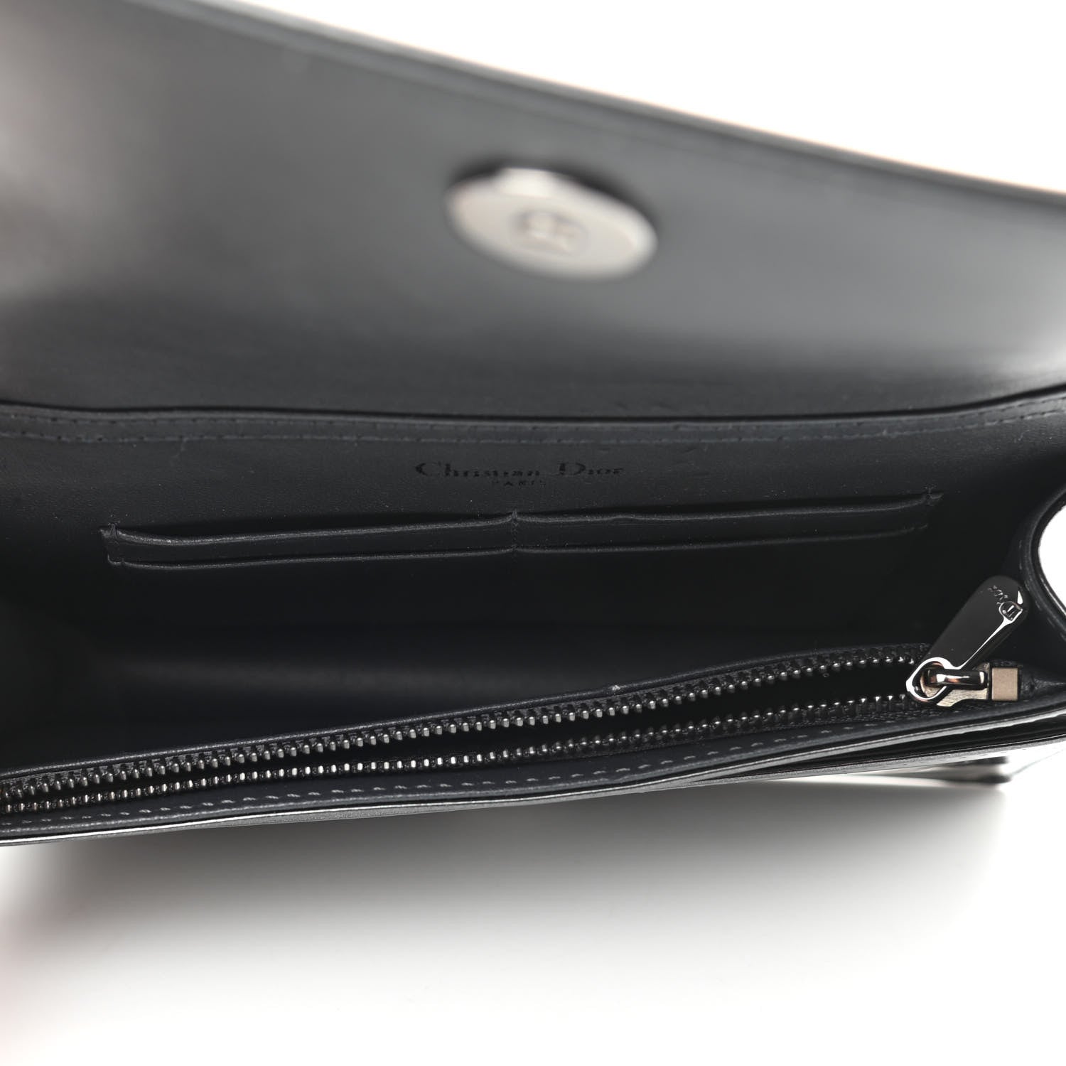 Christian Dior Metallic Patent Micro-Cannage Diorama Wallet on Chain Pouch Black 5 of 9