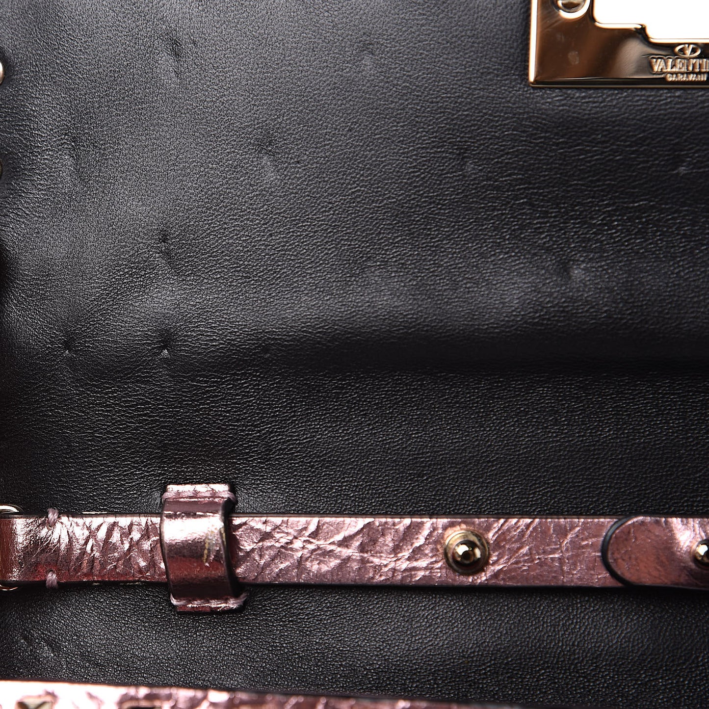 Metallic Wrinkled Lambskin Rockstud Spike Wallet on Chain Lipstick