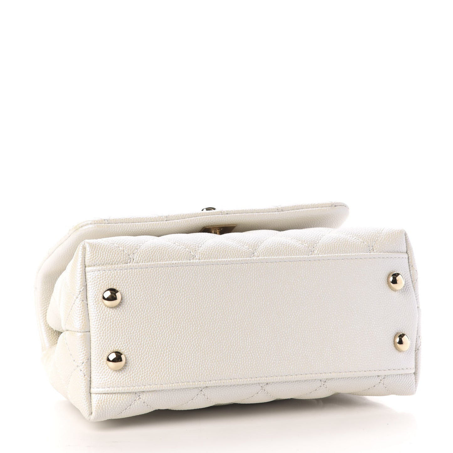 Iridescent Caviar Quilted Extra Mini Coco Handle Flap Ivory