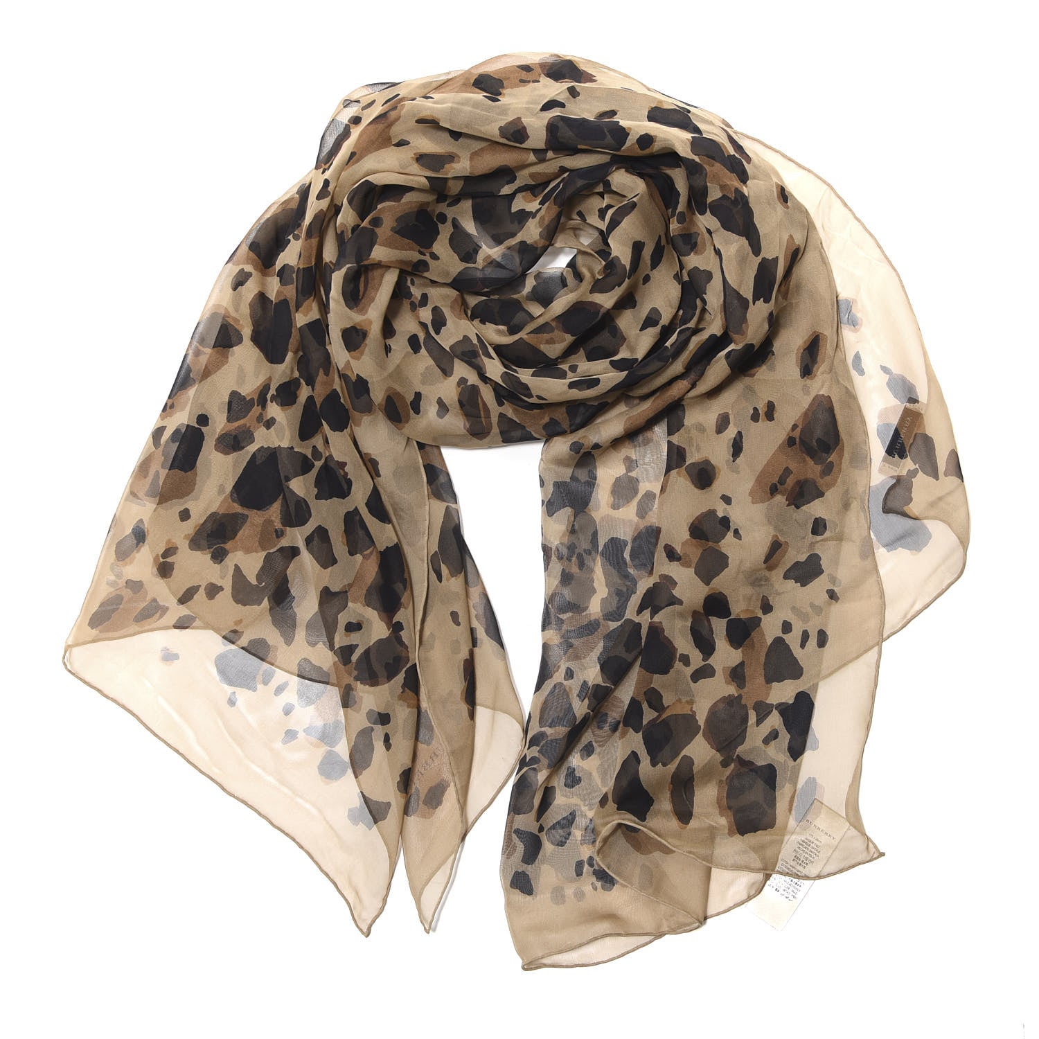 Burberry Silk Animal Print Scarf Camel 1 of 5