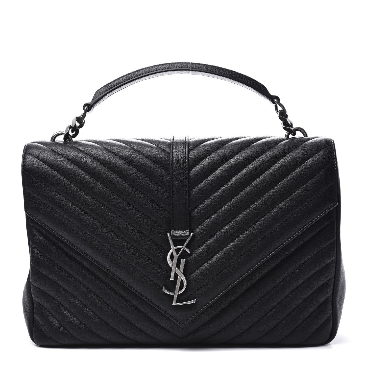Sheepskin Matelasse Chevron Monogram Large College Satchel Black