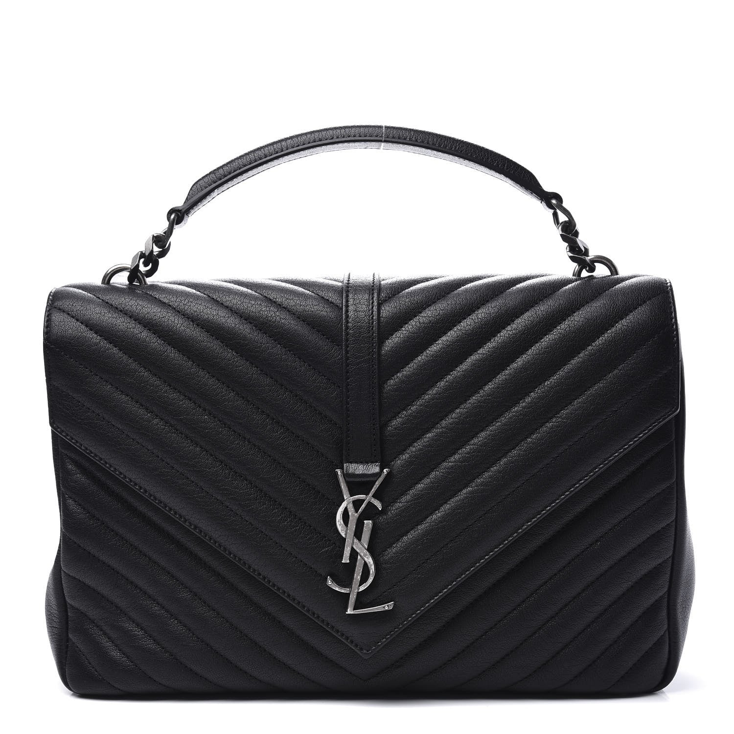 Saint Laurent Sheepskin Matelasse Chevron Monogram Large College Satchel Black 1 of 8