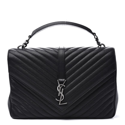 Saint Laurent Sheepskin Matelasse Chevron Monogram Large College Satchel Black 1 of 8