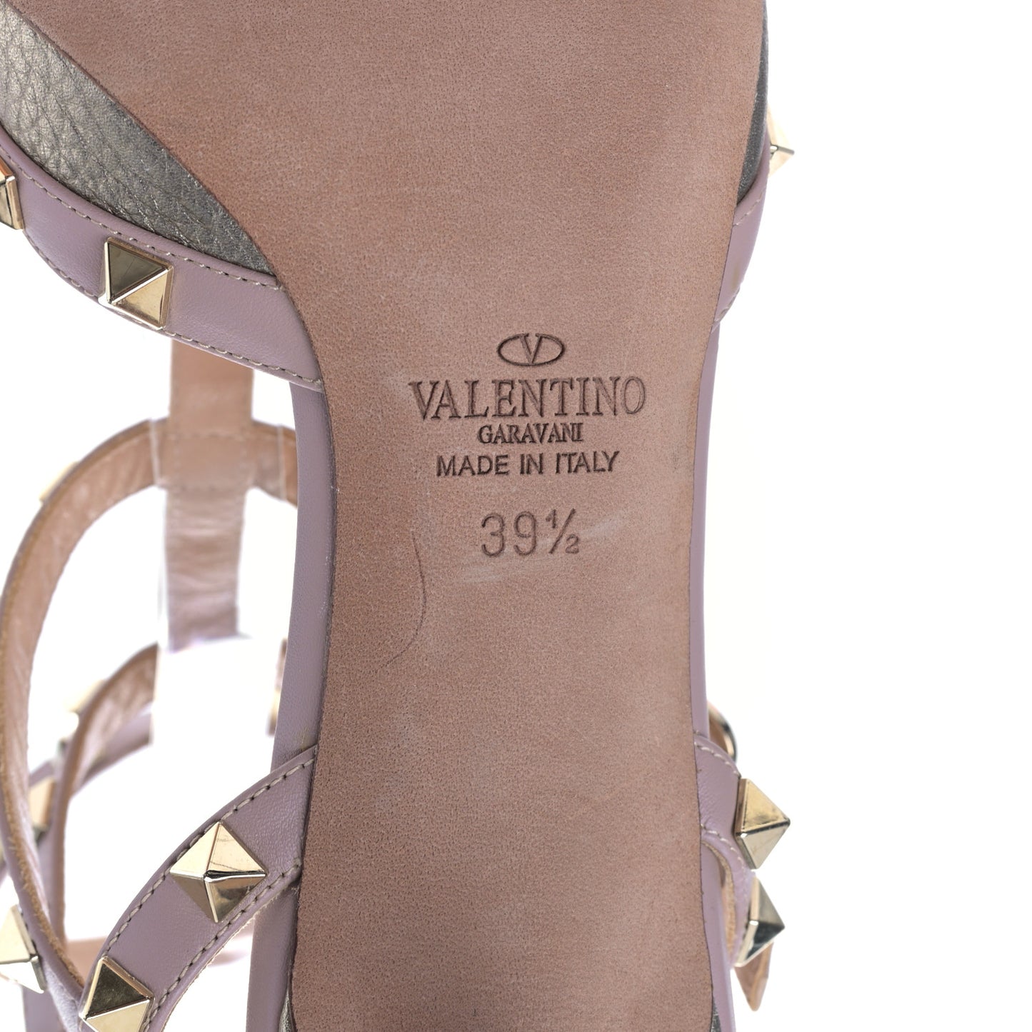 Metallic Pebbled Calfskin Rockstud Ankle Strap 65mm Pumps 39.5 Skin Poudre