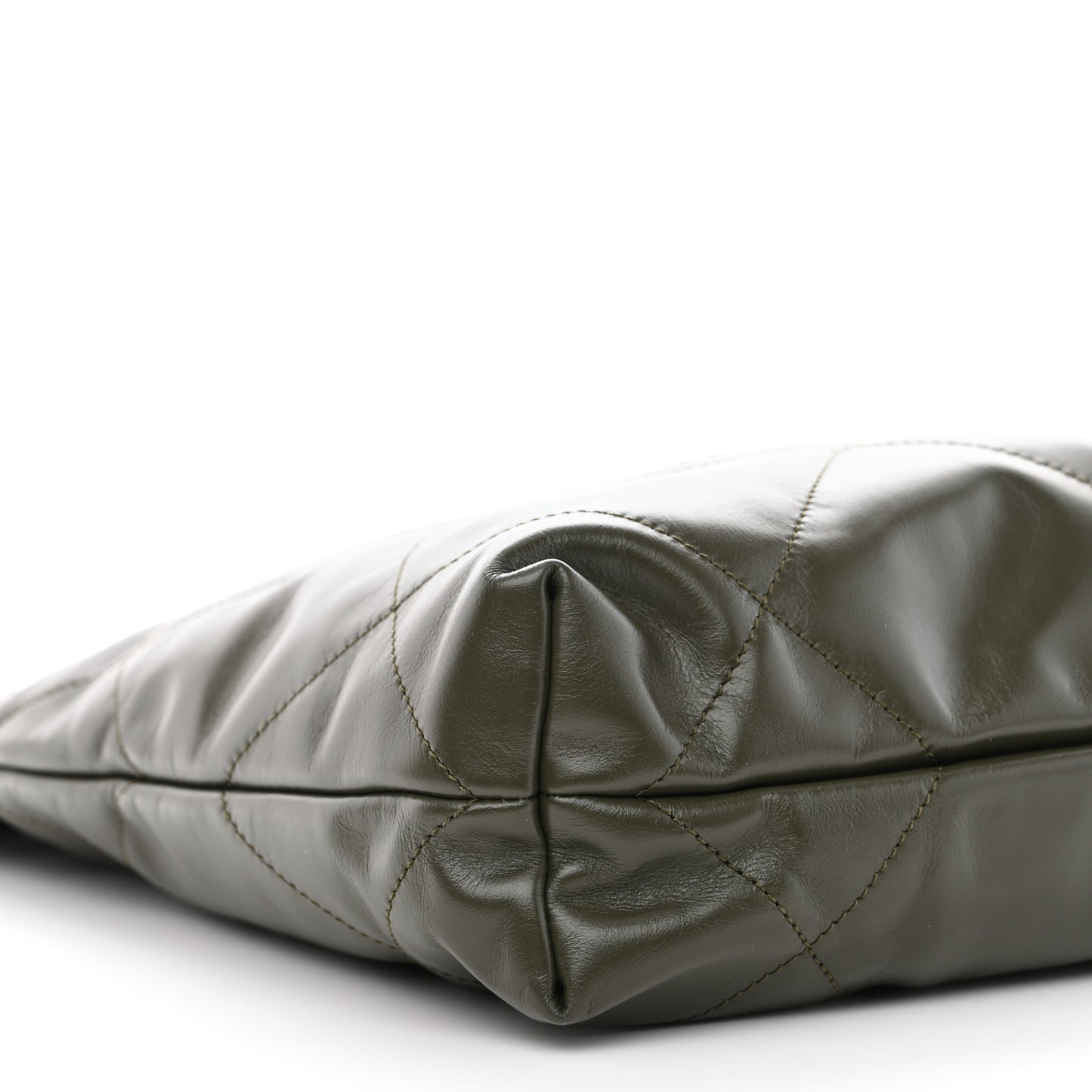 Shiny Calfskin Quilted Small Chanel 22 Khaki