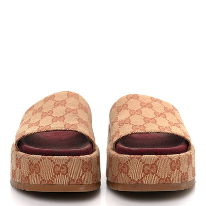 Gucci Canvas GG Monogram Angelina Platform Slide Sandals 36 Beige Ruggine 3 of 13