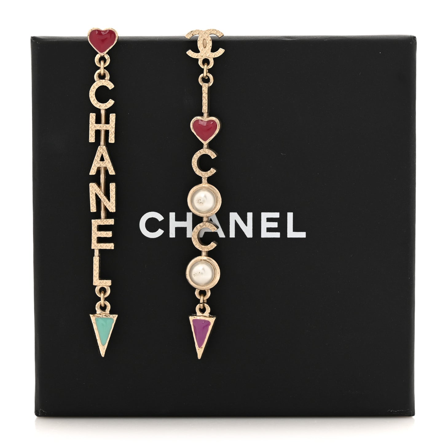 Pearl Enamel Logo Long Drop Earrings Gold