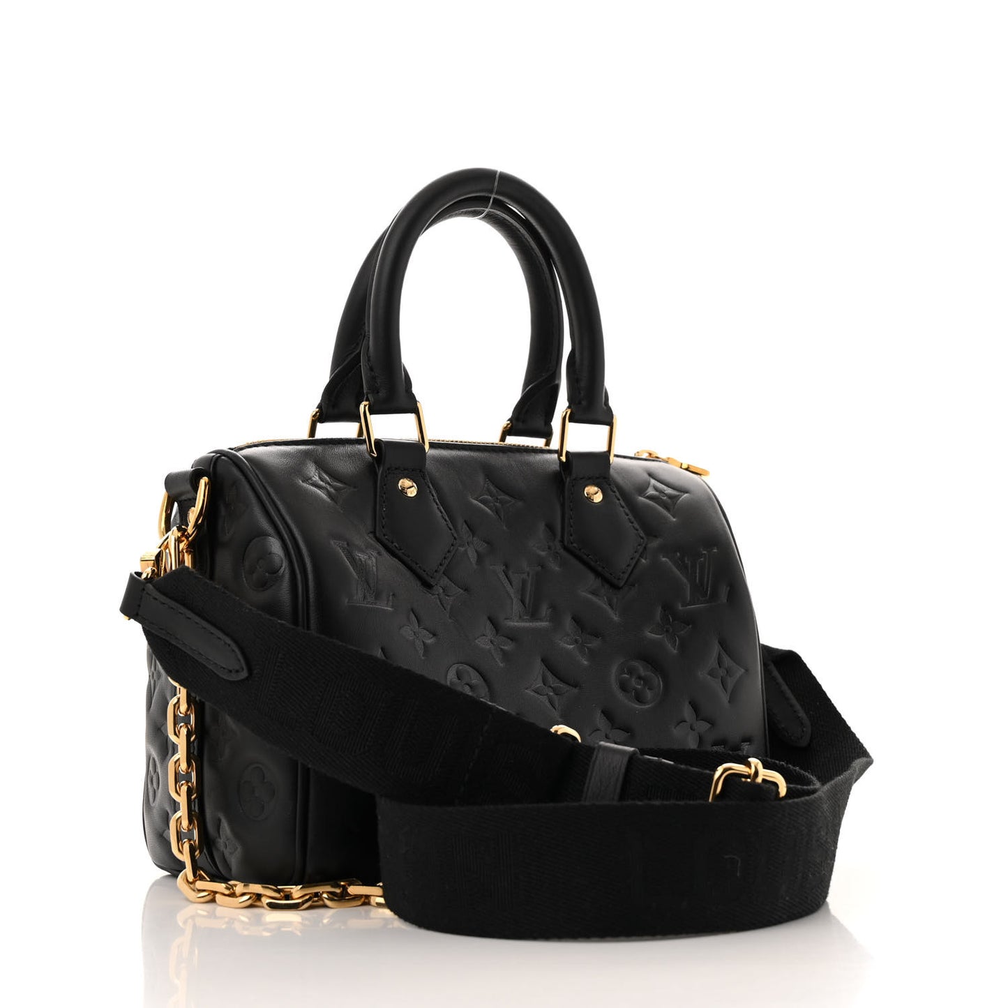 Lambskin Embossed Monogram Speedy 22 Bandouliere Black