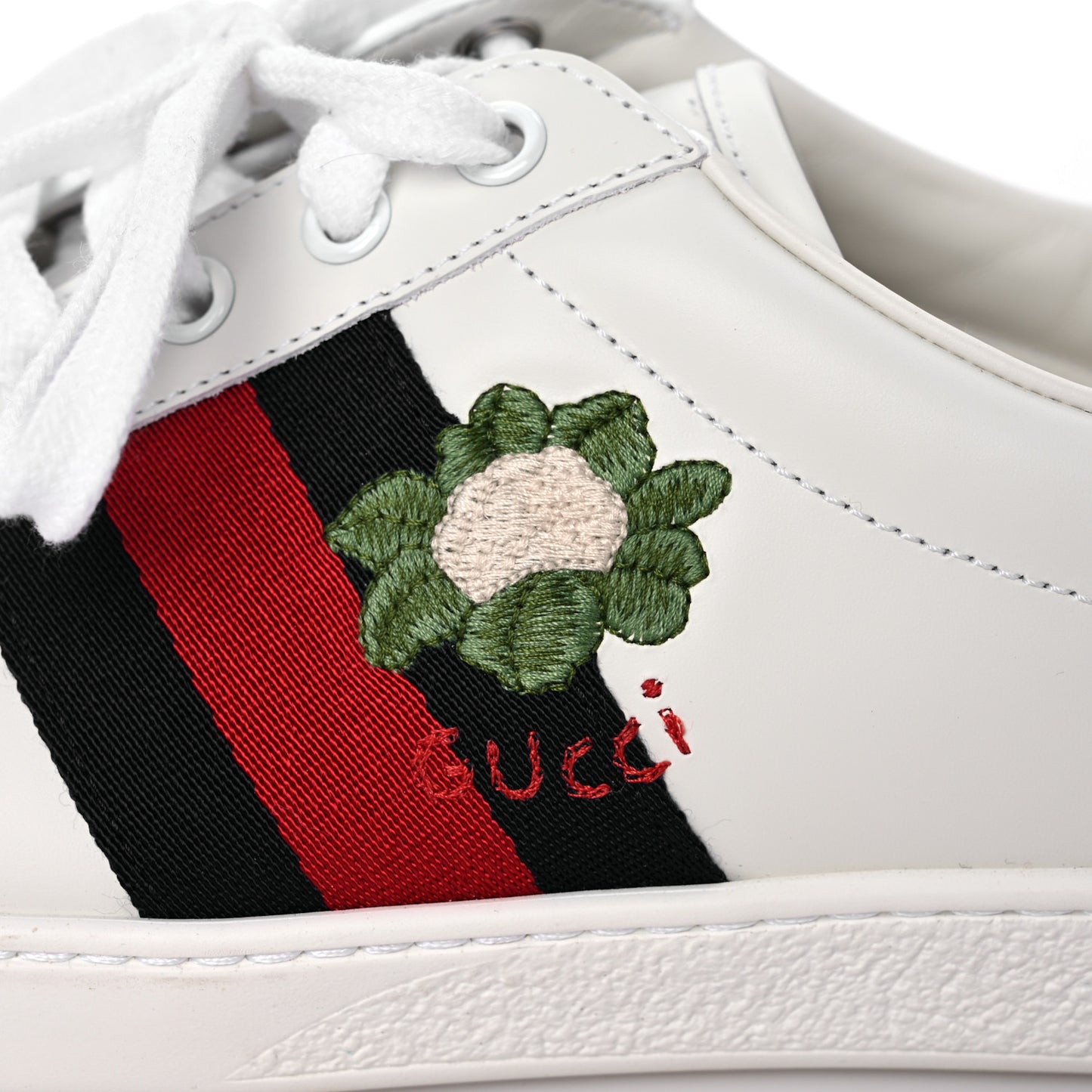 Calfskin Miro Soft Web Embroidered Mens Ace Sneakers 8 White Green