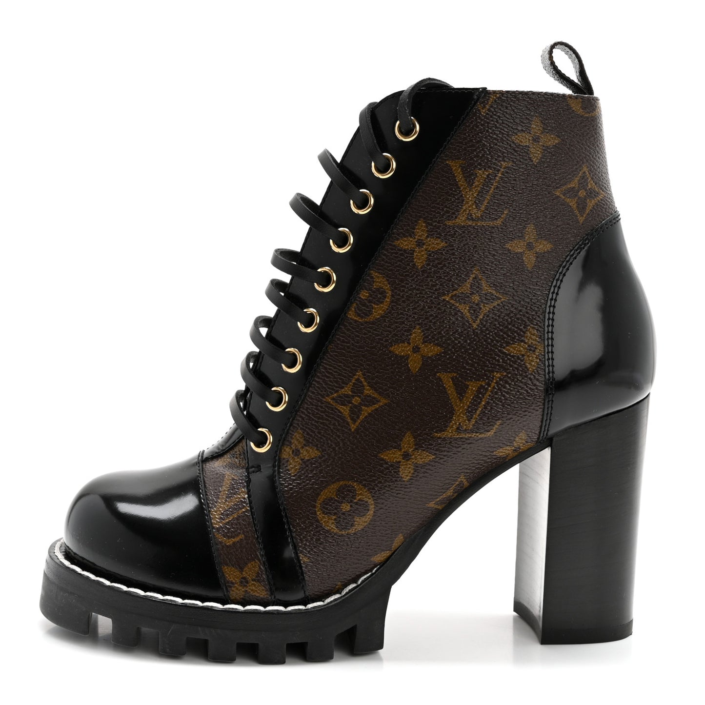 Patent Calfskin Monogram Star Trail Ankle Boots 38.5 Black