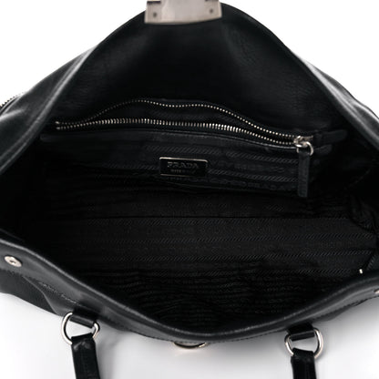 Prada Royal Calf Easy Foldover Pushlock Satchel Black 5 of 12