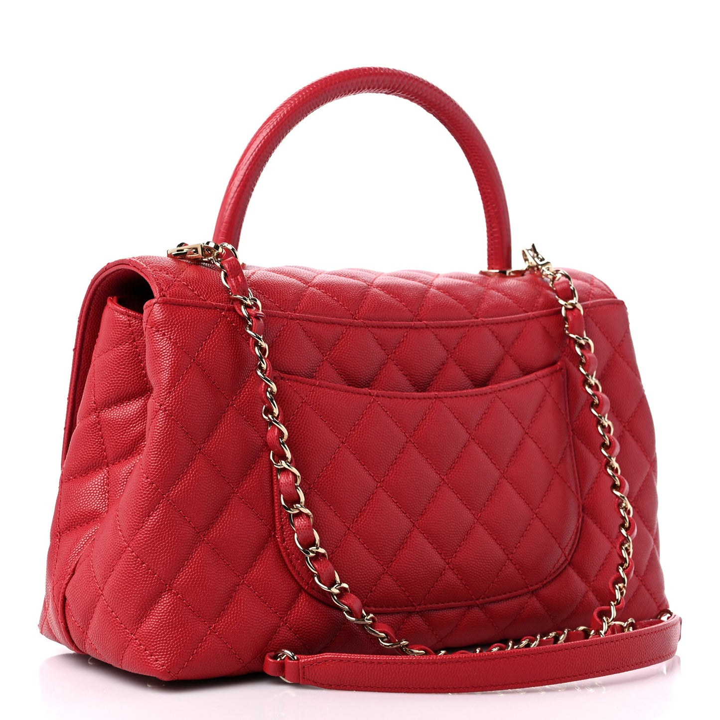 Caviar Lizard Embossed Quilted Small Coco Handle Flap Red