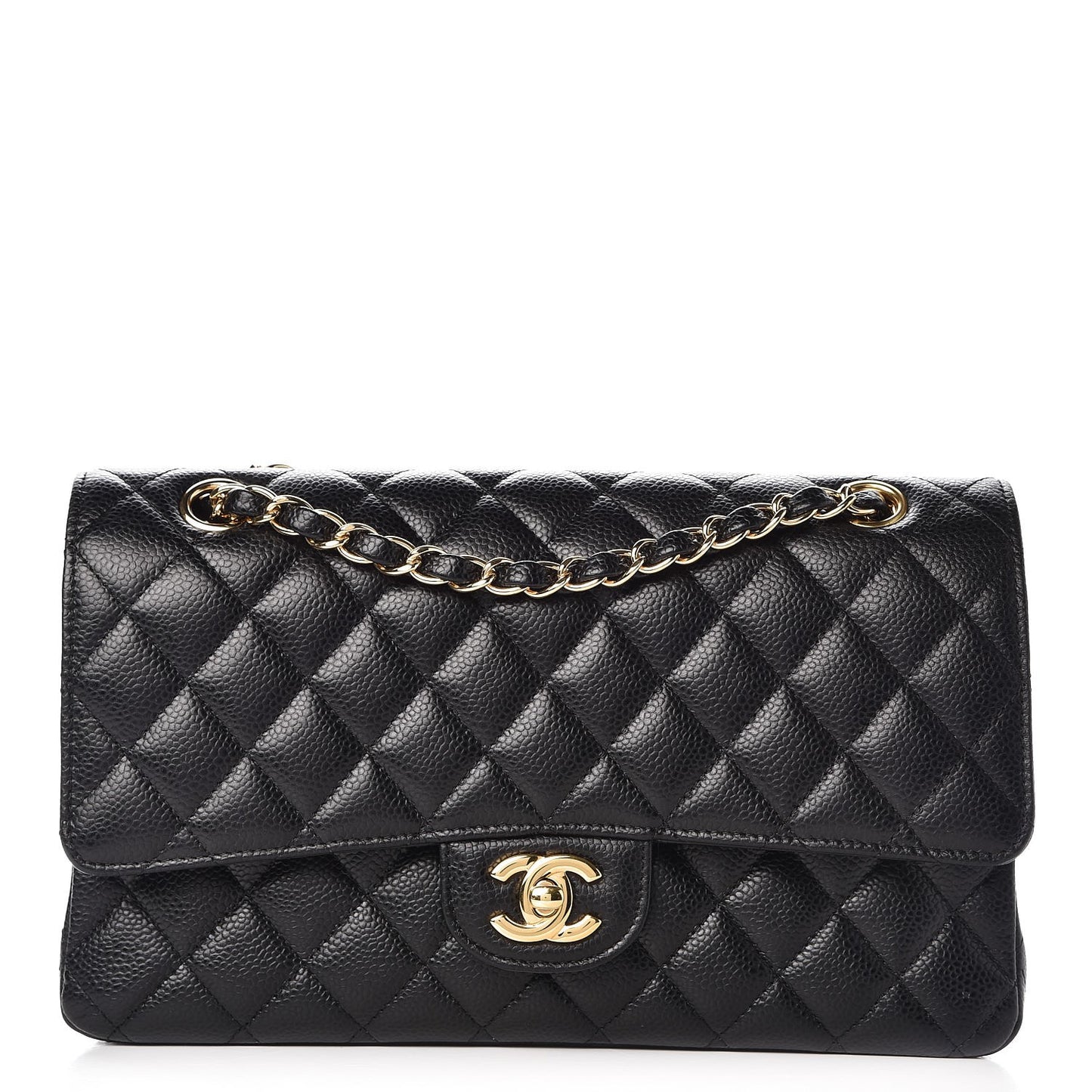 Caviar Quilted Medium Double Flap Black