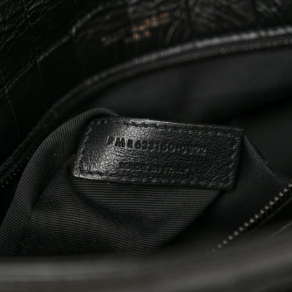 Saint Laurent Crocodile Embossed Lambskin Monogram Medium Niki Chain Satchel Black 7 of 11