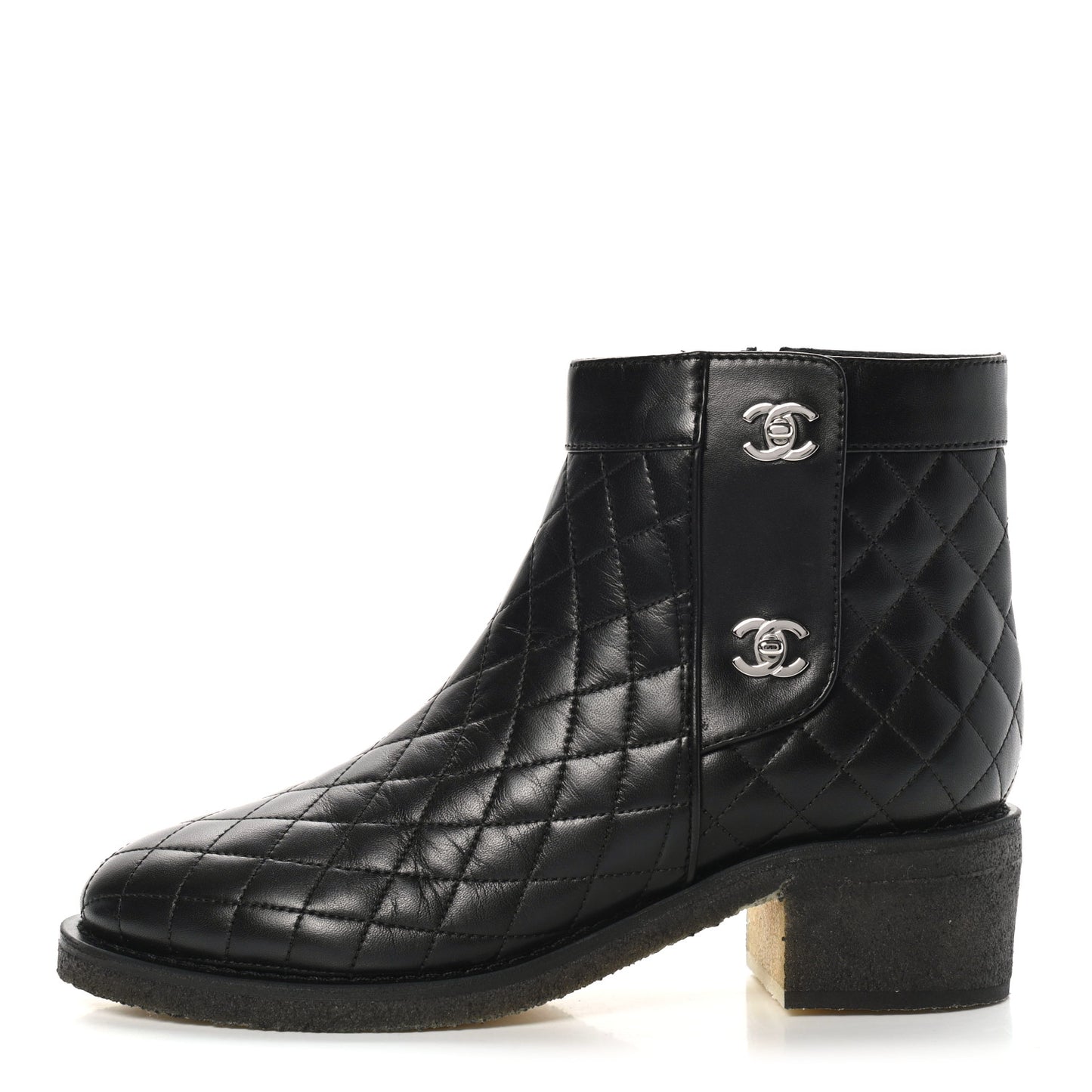 Lambskin Quilted Short Boots 39.5 Black