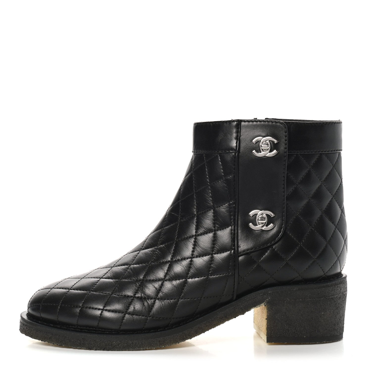 Chanel Lambskin Quilted Short Boots 39.5 Black 1 of 10