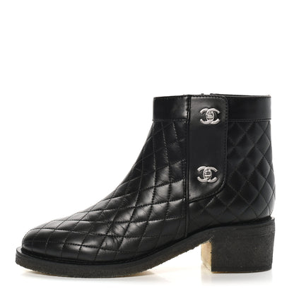 Chanel Lambskin Quilted Short Boots 39.5 Black 1 of 10