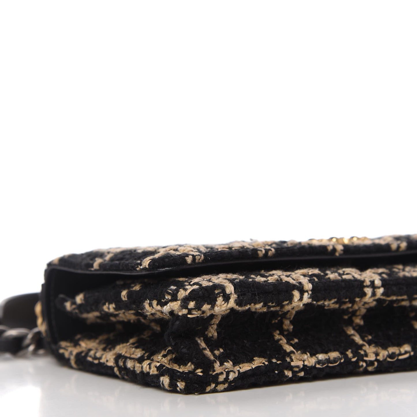 Tweed Quilted Chanel 19 Wallet On Chain WOC Black Beige