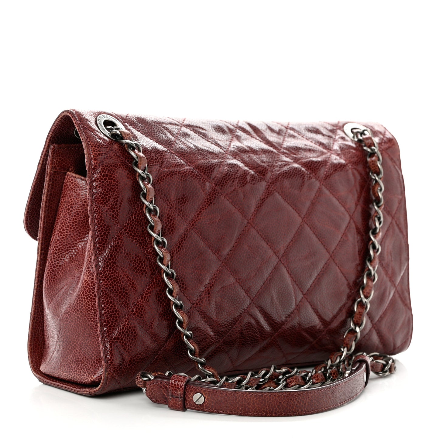 Crumpled Grained Calfskin Medium CC Crave Flap Bordeaux