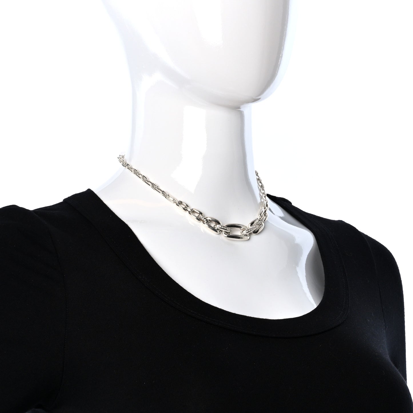 Sterling Silver Diamond Wellesley Link Toggle Necklace