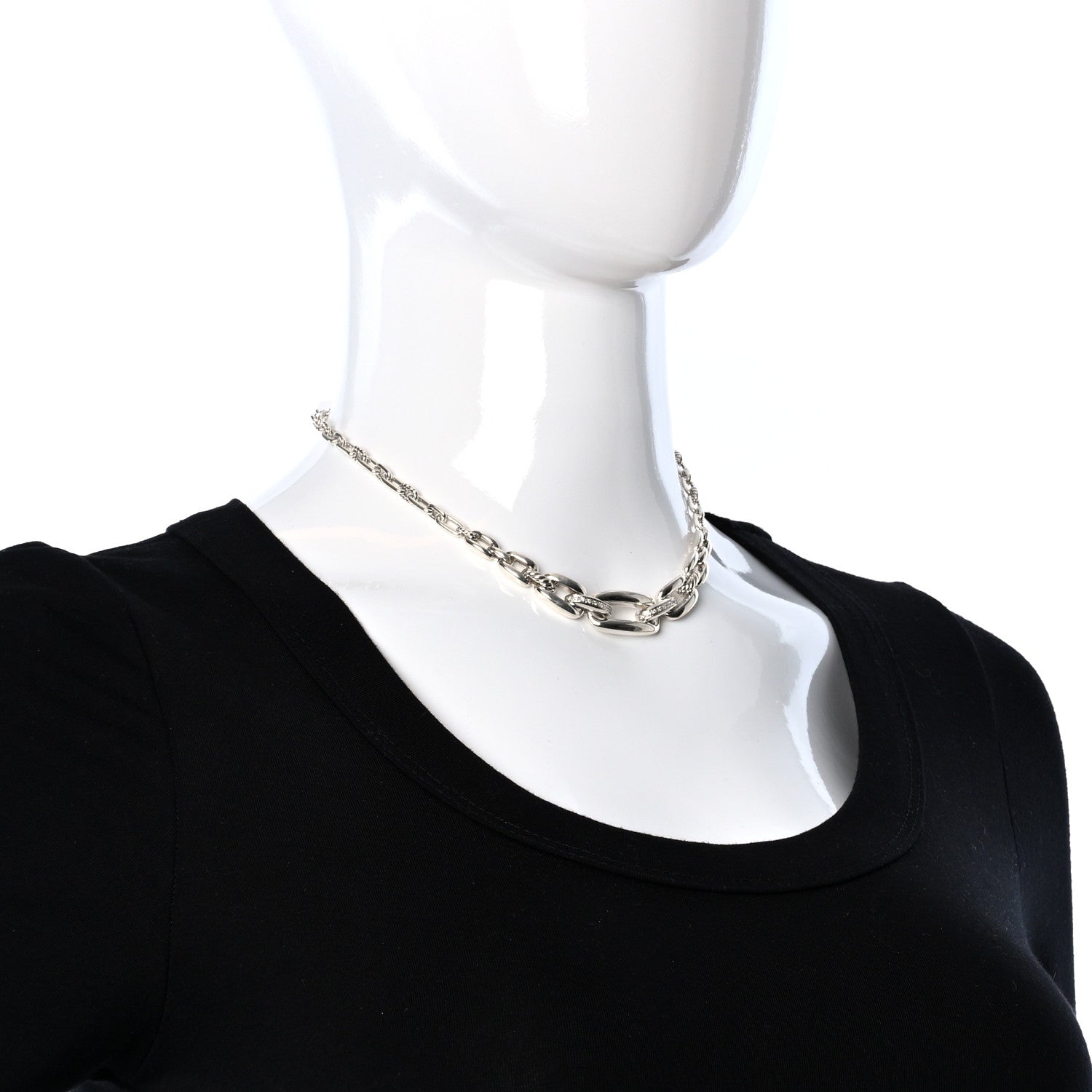 David Yurman Sterling Silver Diamond Wellesley Link Toggle Necklace 3 of 5