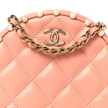 Chanel Calfskin Quilted Pearl Round Clutch With Chain Pink 8 of 10