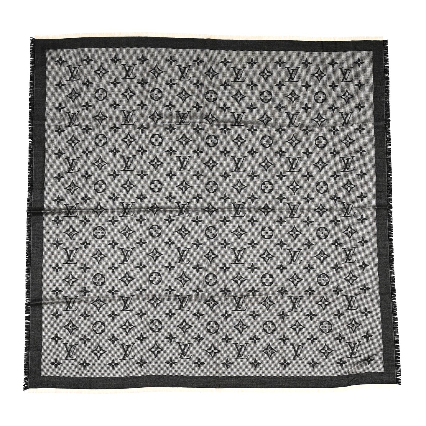 Silk Wool Monogram Neo Natte Shawl Black
