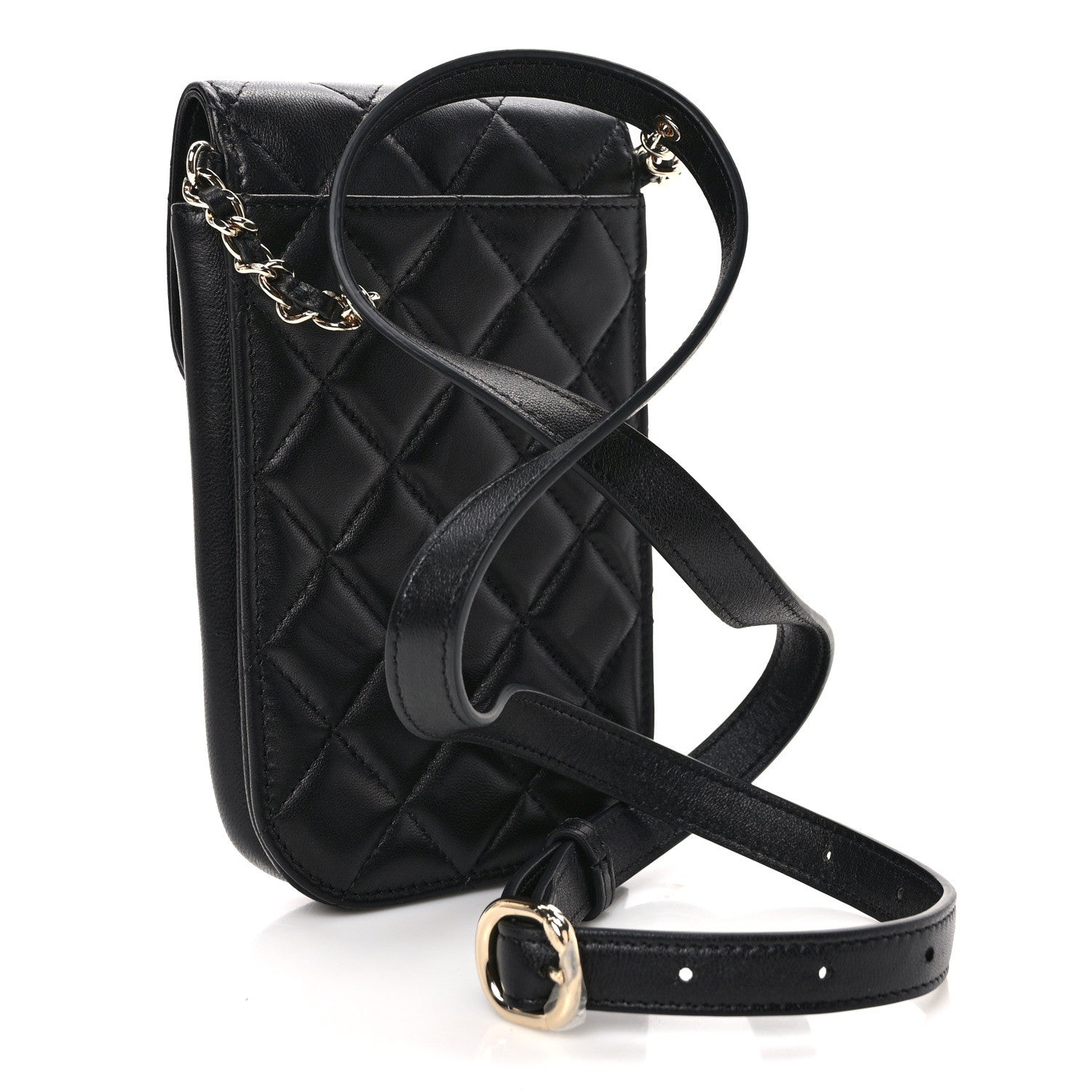Chanel Lambskin Quilted Phone Chain Clutch Waist Bag Black 3 of 11
