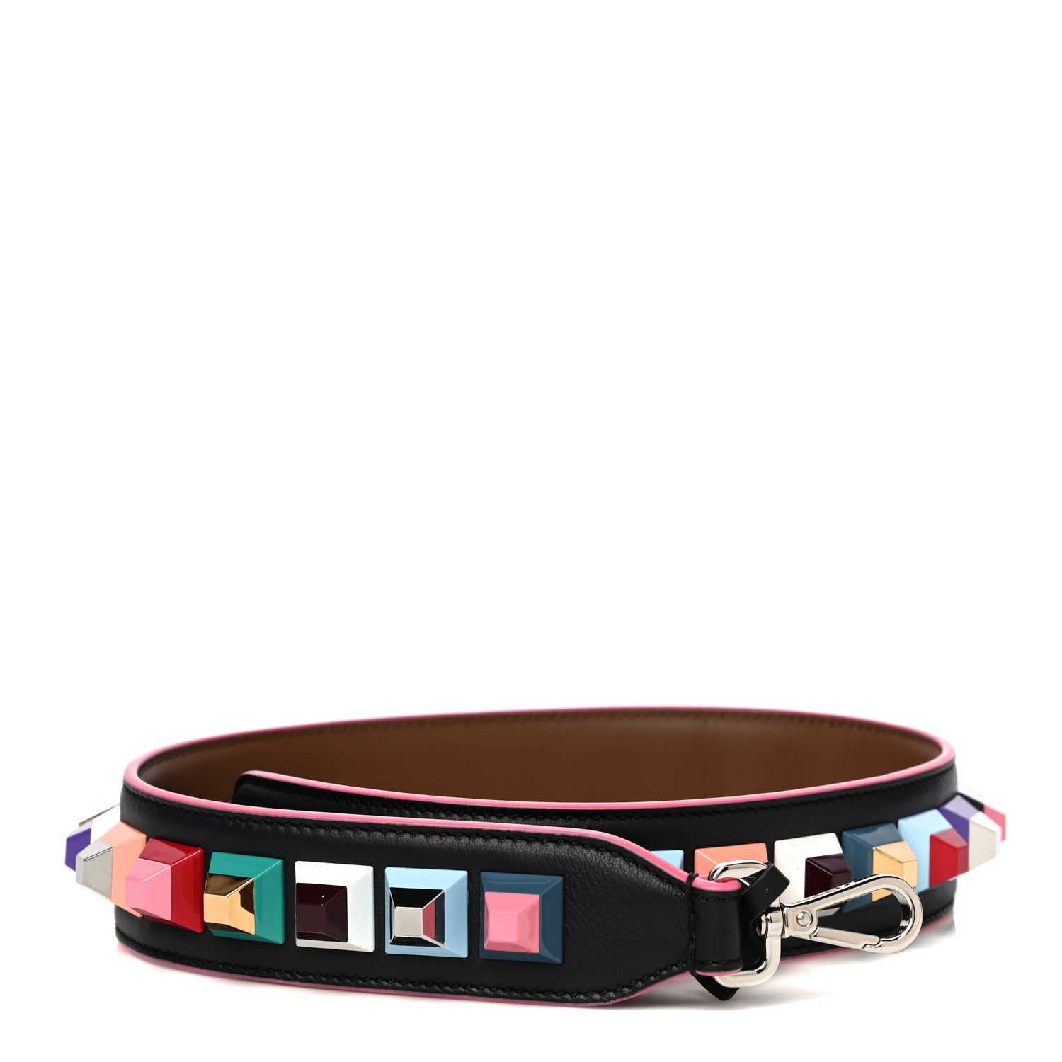 Fendi Vitello Dolce Plexiglass Bi-Color Studded Strap You Black Brownie Multicolor 1 of 5