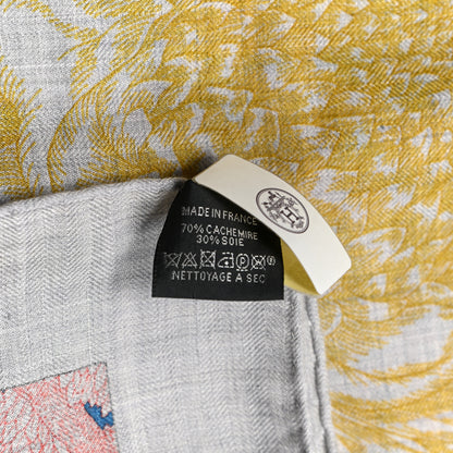 Hermes Cashmere Silk Faubourg Tropical Shawl 140 Gris Chine Rose 3 of 8