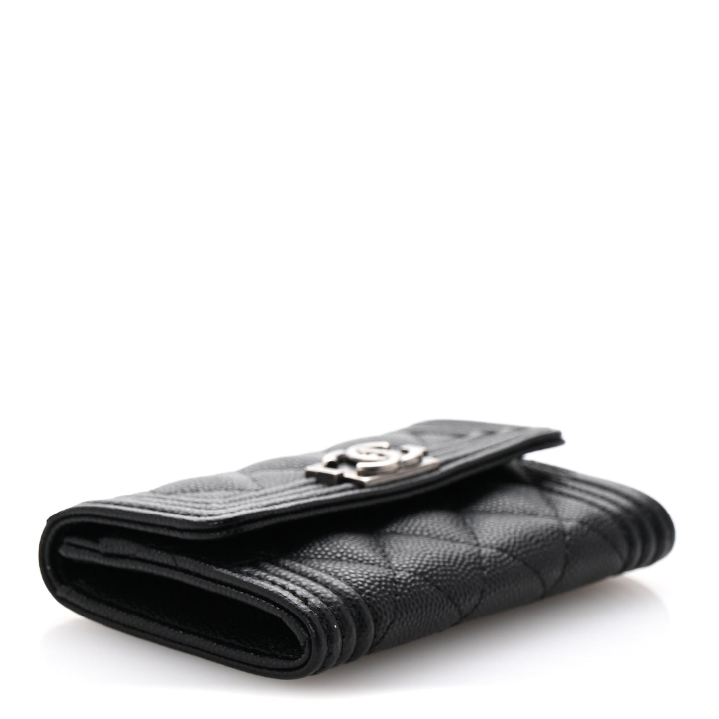 Caviar Quilted Boy Flap Card Holder Black