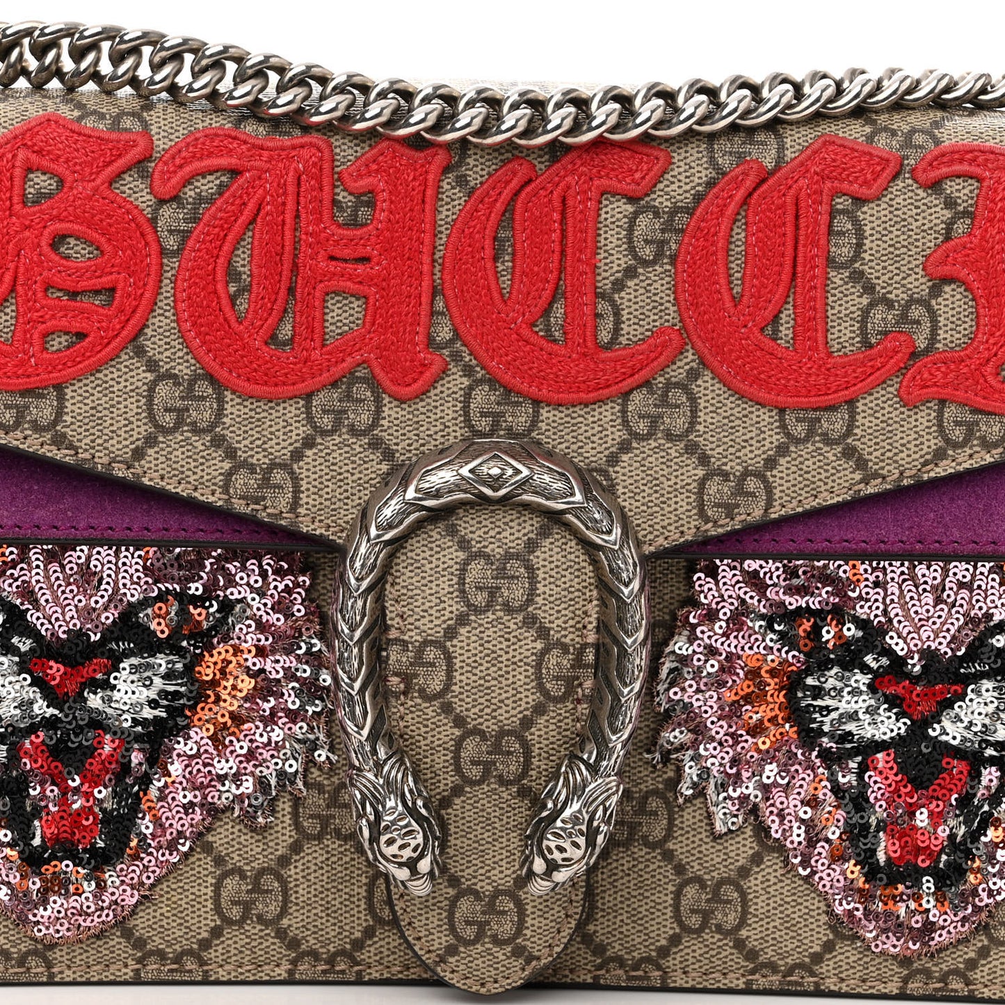GG Supreme Monogram Embroidered Small Dionysus Shoulder Bag Purple