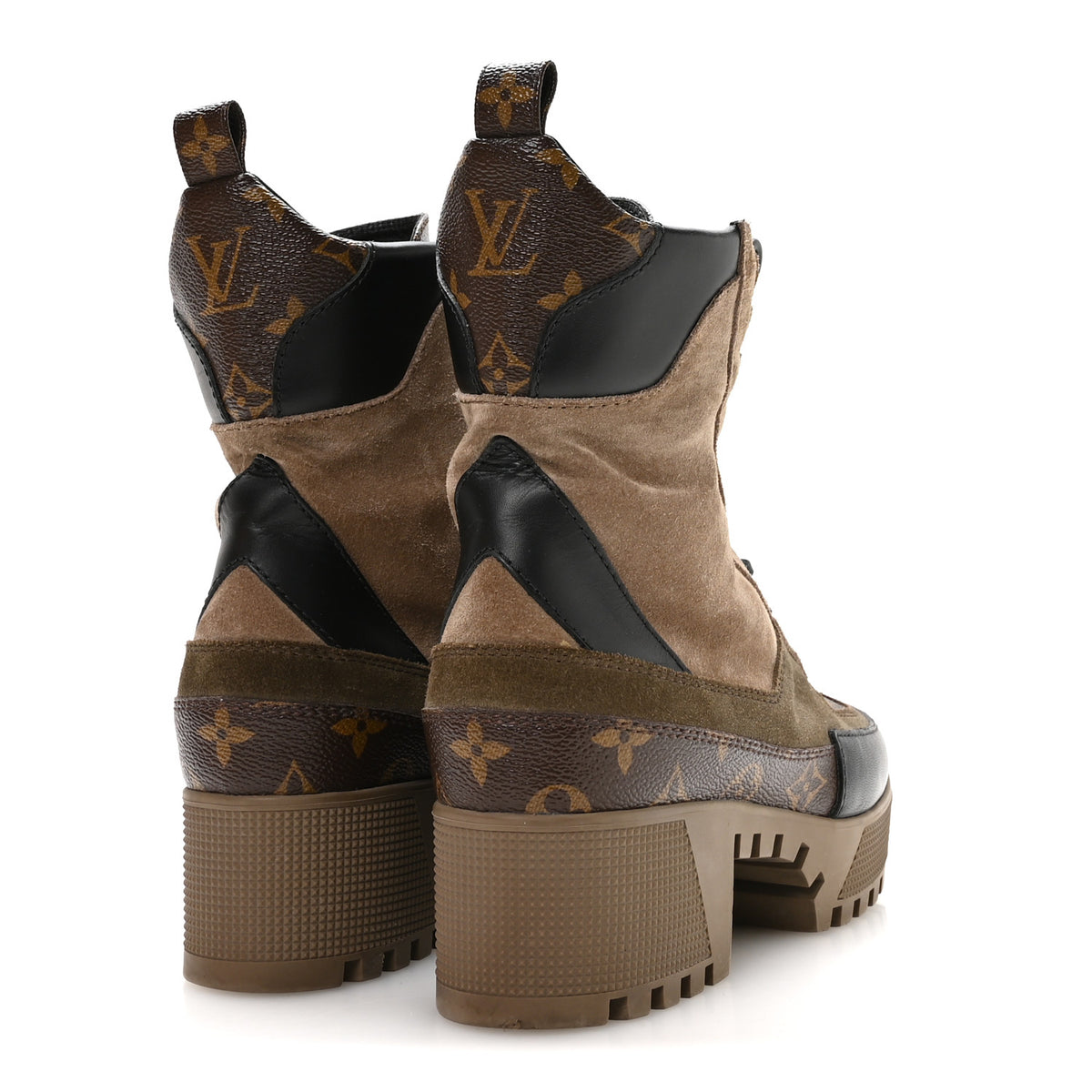Louis Vuitton Suede Calfskin Monogram Laureate Platform Desert Boots 37 Taupe 5 of 9
