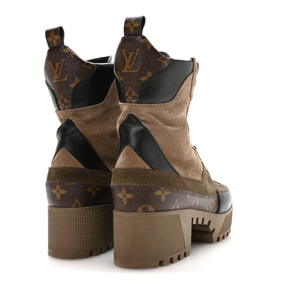 Louis Vuitton Suede Calfskin Monogram Laureate Platform Desert Boots 37 Taupe 5 of 9